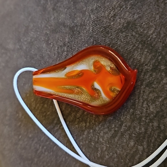 MURANO Orange Handblown Glass Pendant Rope Necklace - Picture 3 of 5